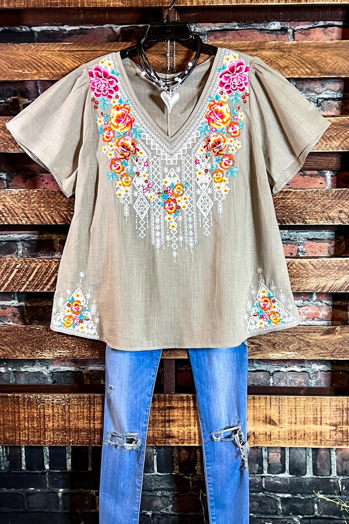 Love's High Hopes 100% Cotton Embroidered Top Natural Color