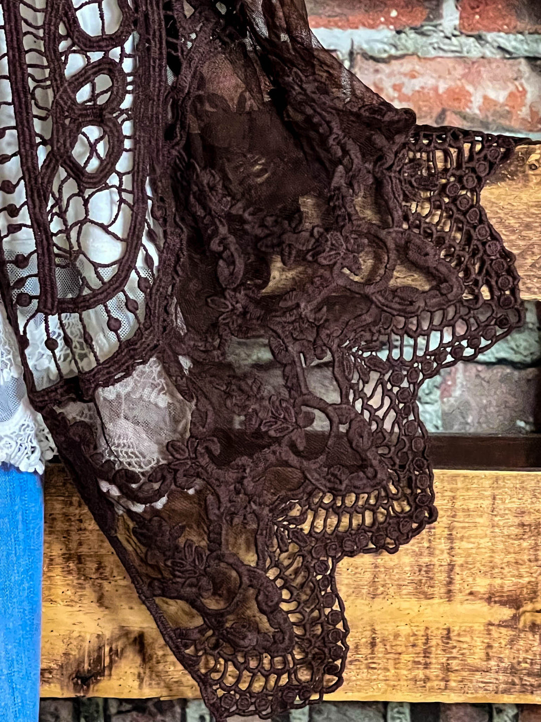 DANCIN' IN THE MOONLIGHT LACE & CROCHET VEST IN BROWN