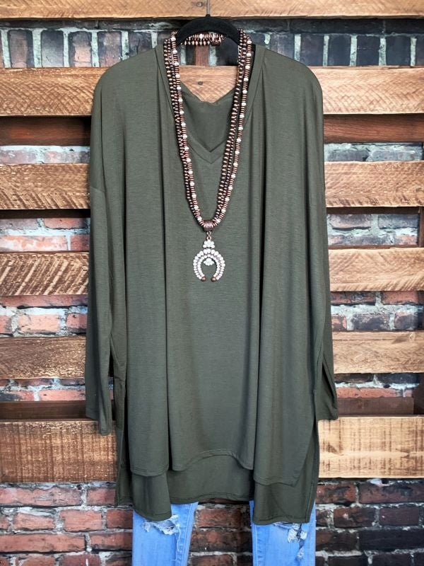 FOREVER PERFECTLY SIMPLE & OVERSIZED T-TUNIC IN ASH OLIVE