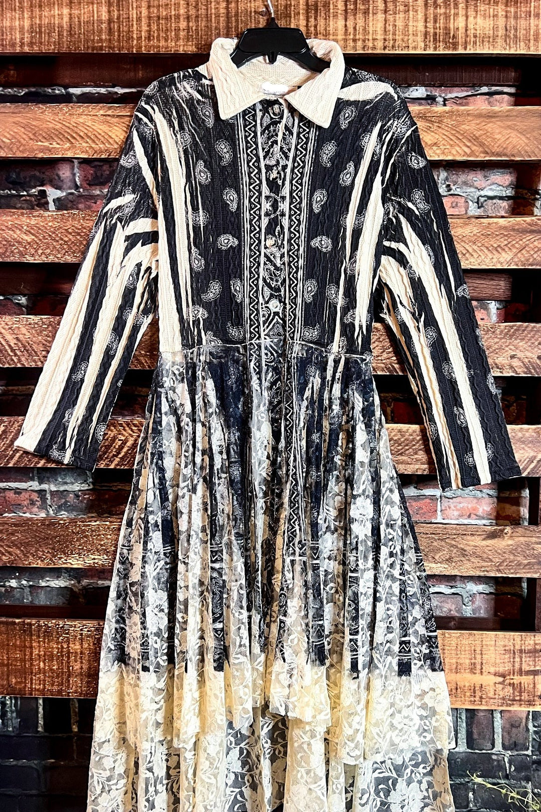 SECRET ORIGINS FAB LACE BLACK & BEIGE PAISLEY CARDIGAN LONG JACKET