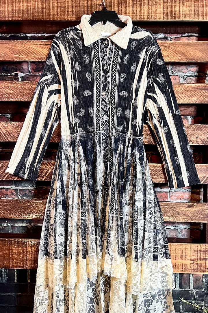 SECRET ORIGINS FAB LACE BLACK & BEIGE PAISLEY CARDIGAN LONG JACKET
