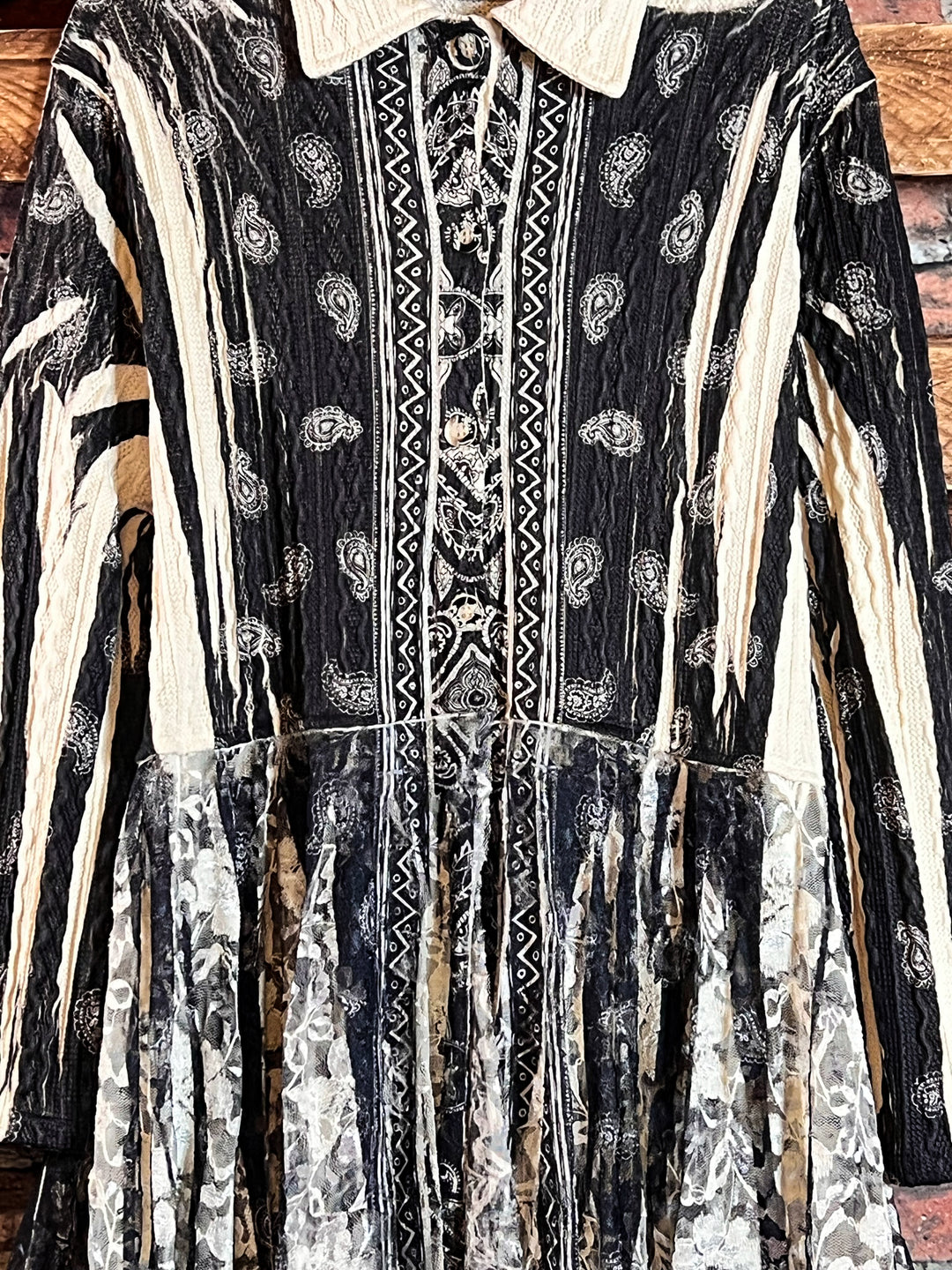 SECRET ORIGINS FAB LACE BLACK & BEIGE PAISLEY CARDIGAN LONG JACKET