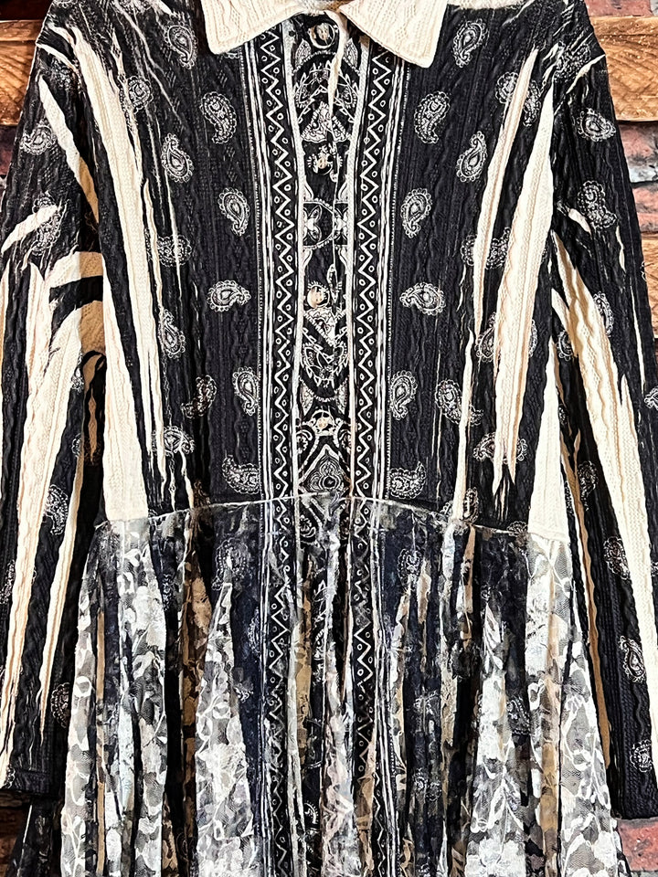 SECRET ORIGINS FAB LACE BLACK & BEIGE PAISLEY CARDIGAN LONG JACKET