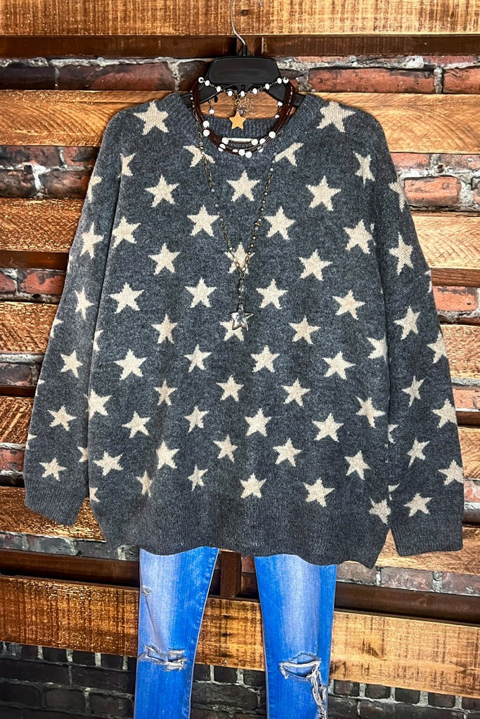 STARS IN THE SKY TONIGHT OVERSIZED PULLOVER SWEATER IN GRAY