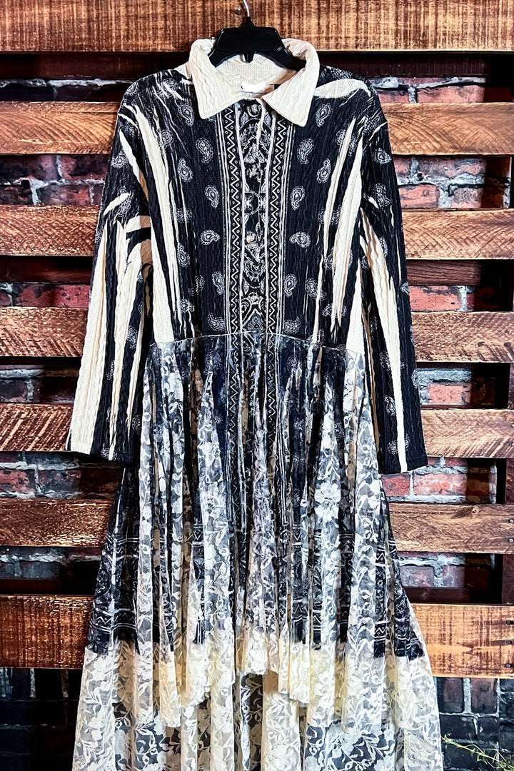 SECRET ORIGINS FAB LACE BLACK & BEIGE PAISLEY CARDIGAN LONG JACKET