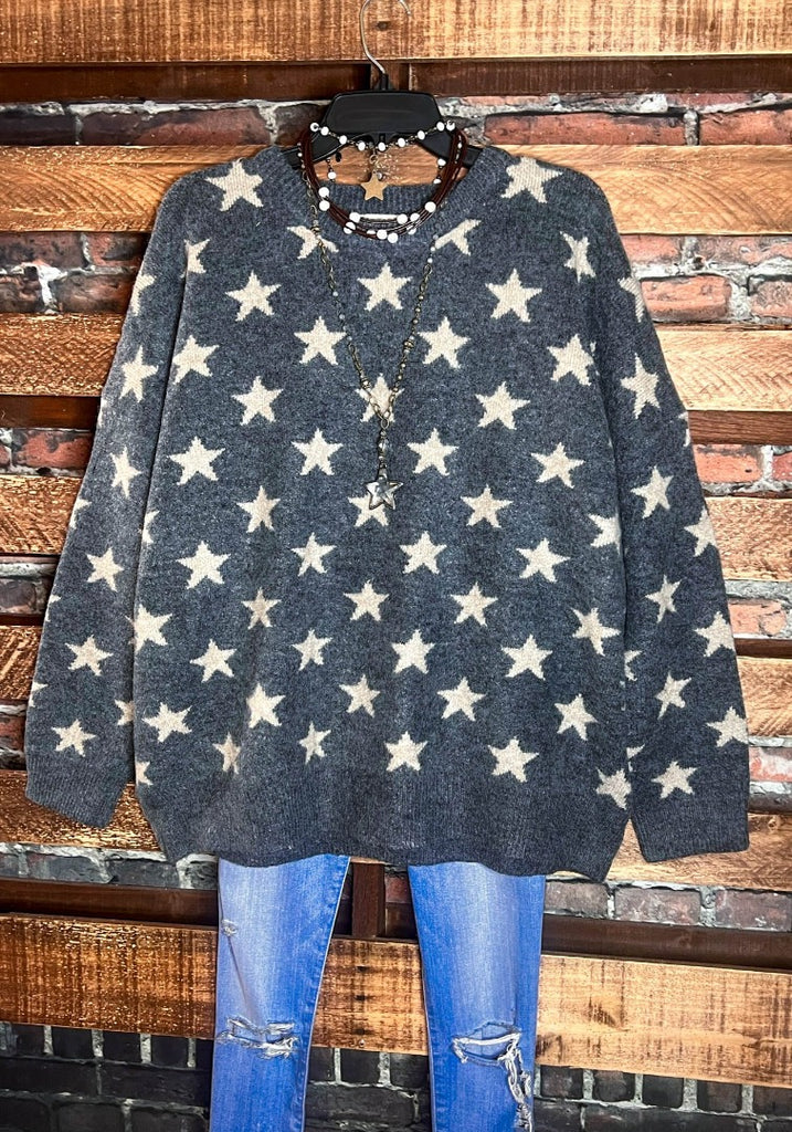 STARS IN THE SKY TONIGHT OVERSIZED PULLOVER SWEATER IN GRAY