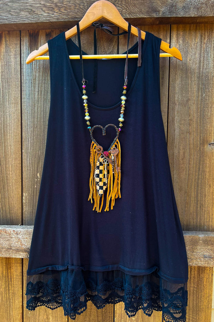 SWEETER THAN HONEY LACE SLIP DRESS EXTENDER TOP CAMI IN BLACK