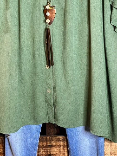 EASY LIVING  BOHO PEASANT OVERSIZED SHIRT TUNIC IN OLIVE