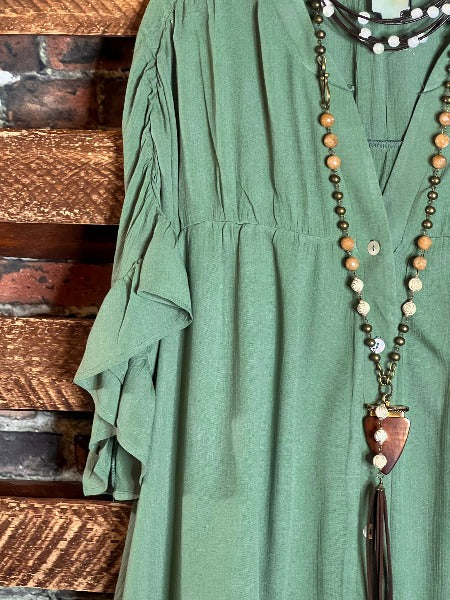 EASY LIVING  BOHO PEASANT OVERSIZED SHIRT TUNIC IN OLIVE