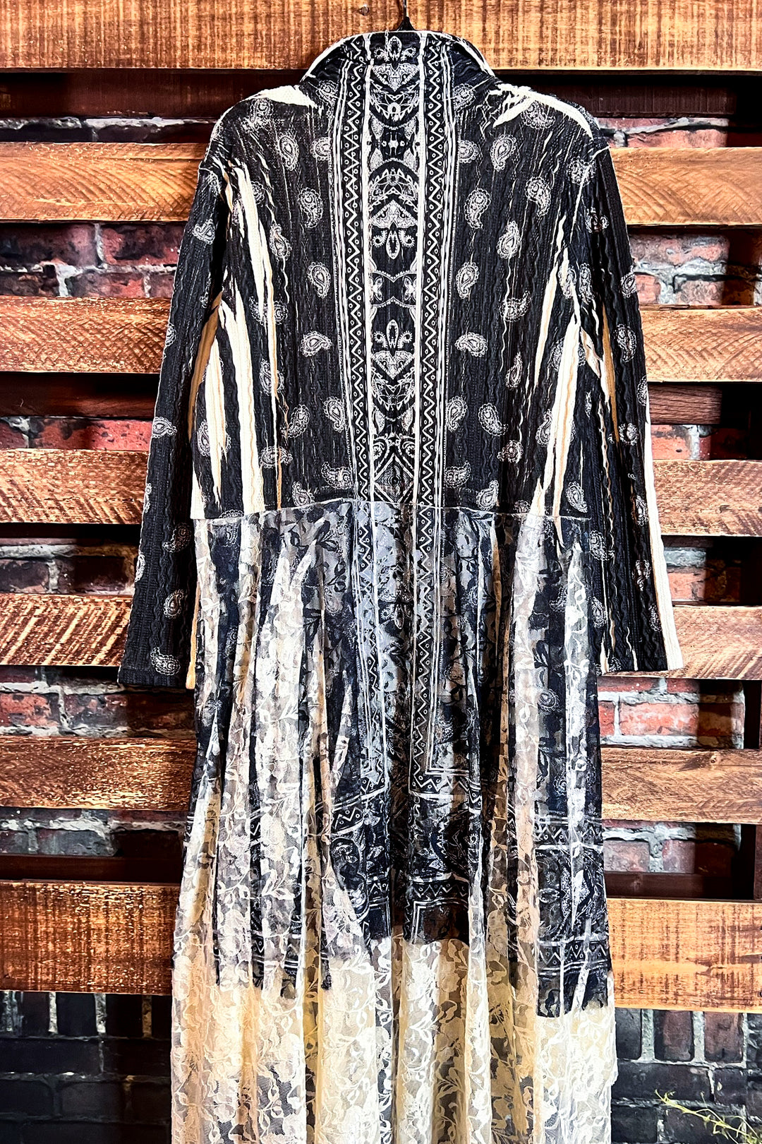 SECRET ORIGINS FAB LACE BLACK & BEIGE PAISLEY CARDIGAN LONG JACKET
