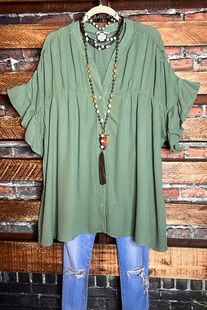 EASY LIVING  BOHO PEASANT OVERSIZED SHIRT TUNIC IN OLIVE