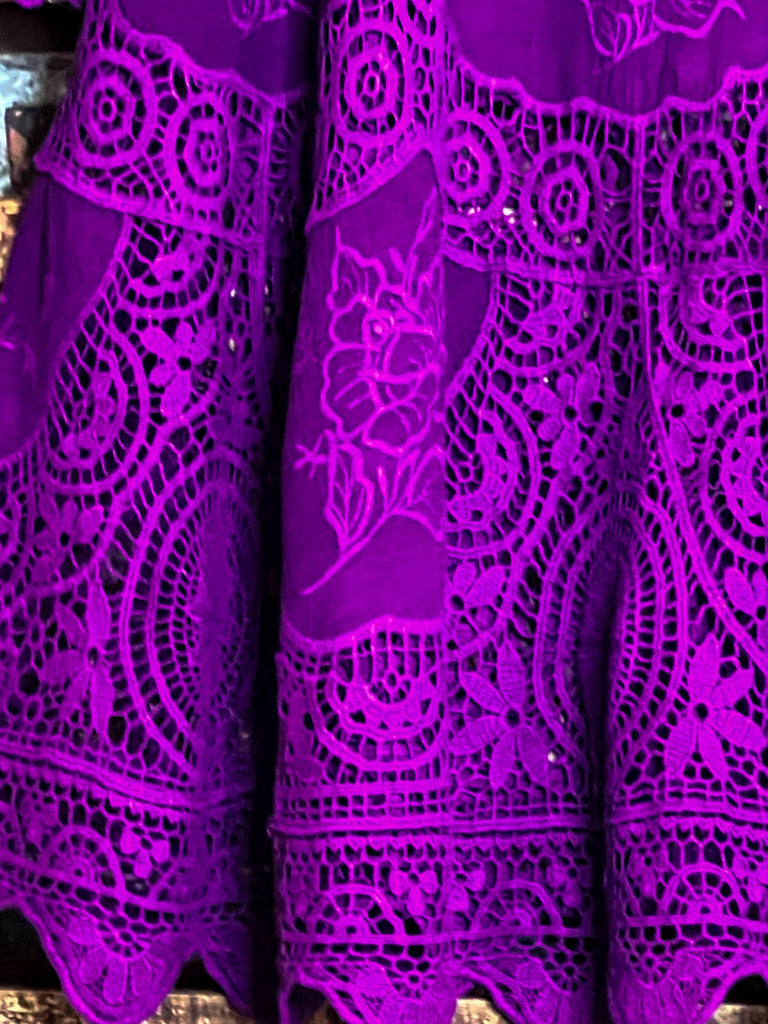 A FAIRYTALE PRETTY 100% COTTON CROCHET LACE TUNIC IN PURPLE