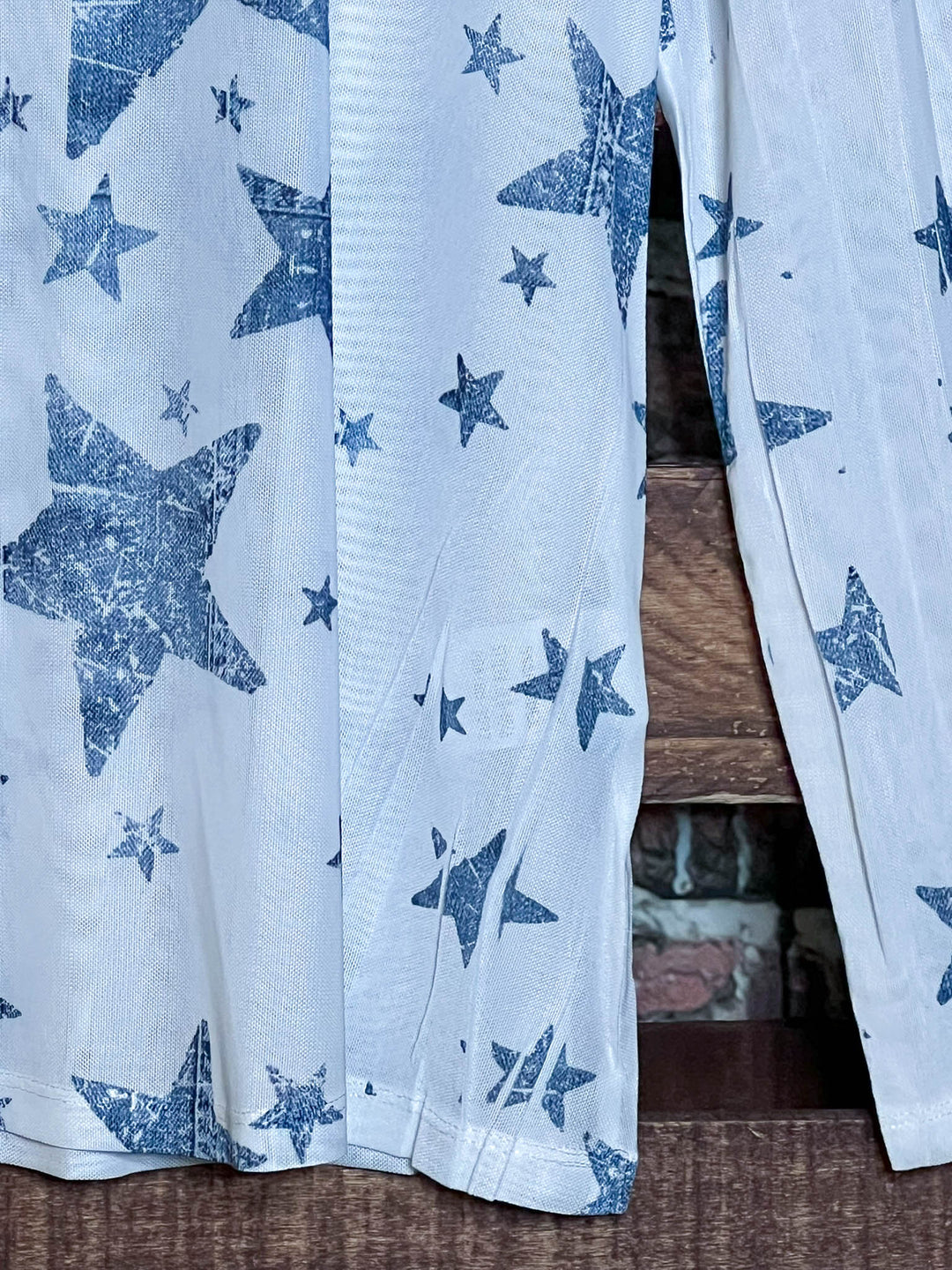 SPIRIT OF BLISS STARS BLUE DENIM MESH TOP