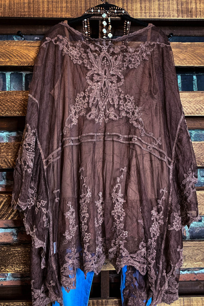 VINTAGE ANGEL EMBROIDERED OVERSIZED LACE KIMONO BROWN