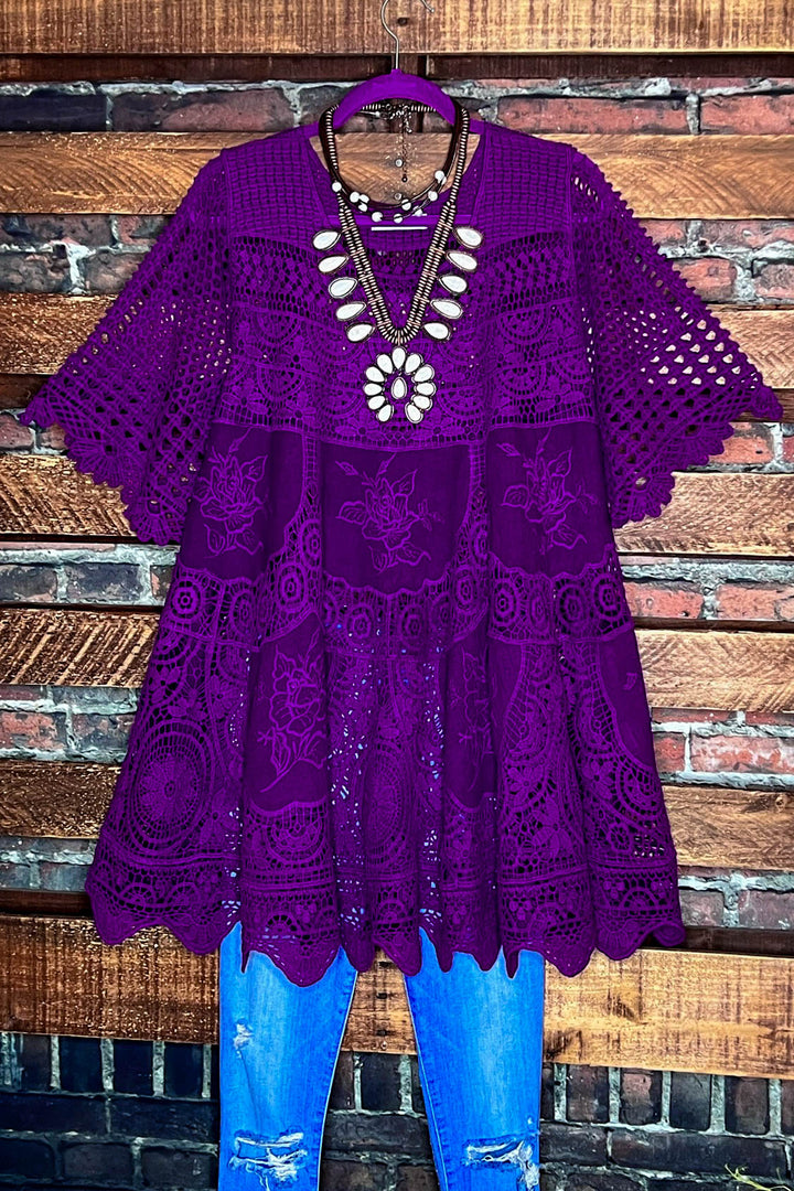 Love Me Like You Do 100% Cotton Boho-Vintage Tunic in Purple