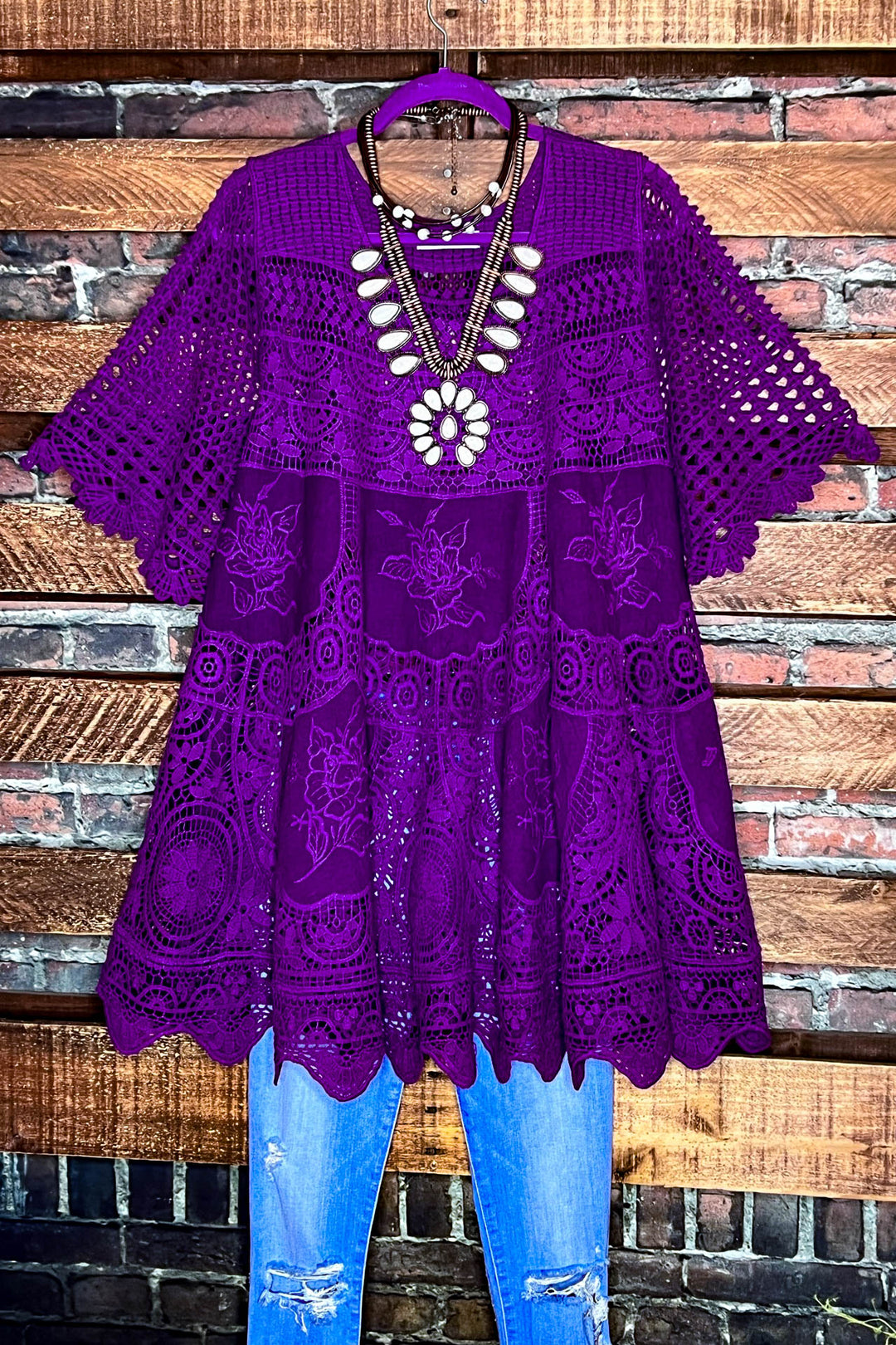Love Me Like You Do 100% Cotton Boho-Vintage Tunic in Purple