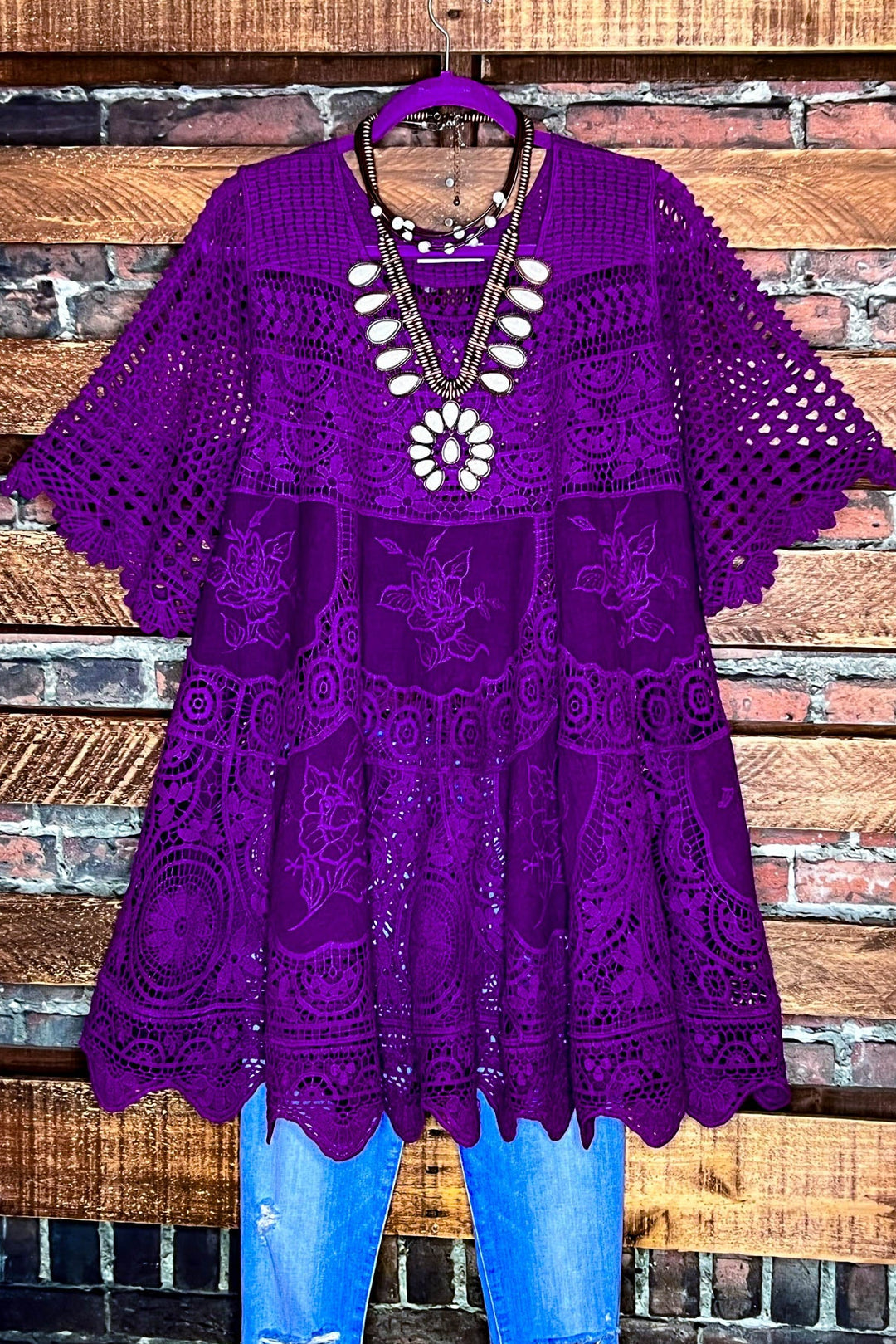 Love Me Like You Do 100% Cotton Boho-Vintage Tunic in Purple