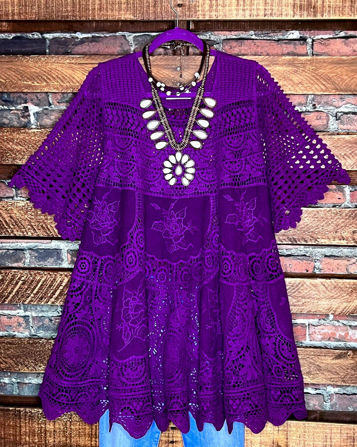 Love Me Like You Do 100% Cotton Boho-Vintage Tunic in Purple