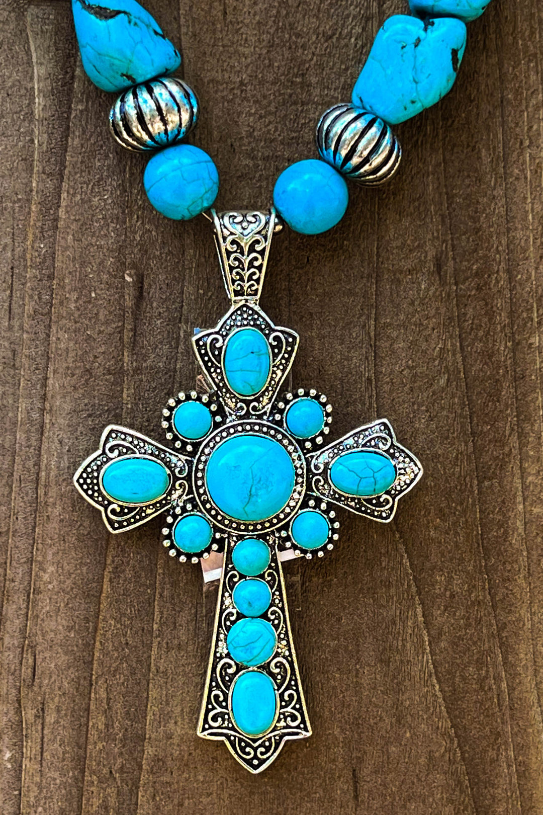 You Belong To Me Cross Necklace in Blue Turquoise
