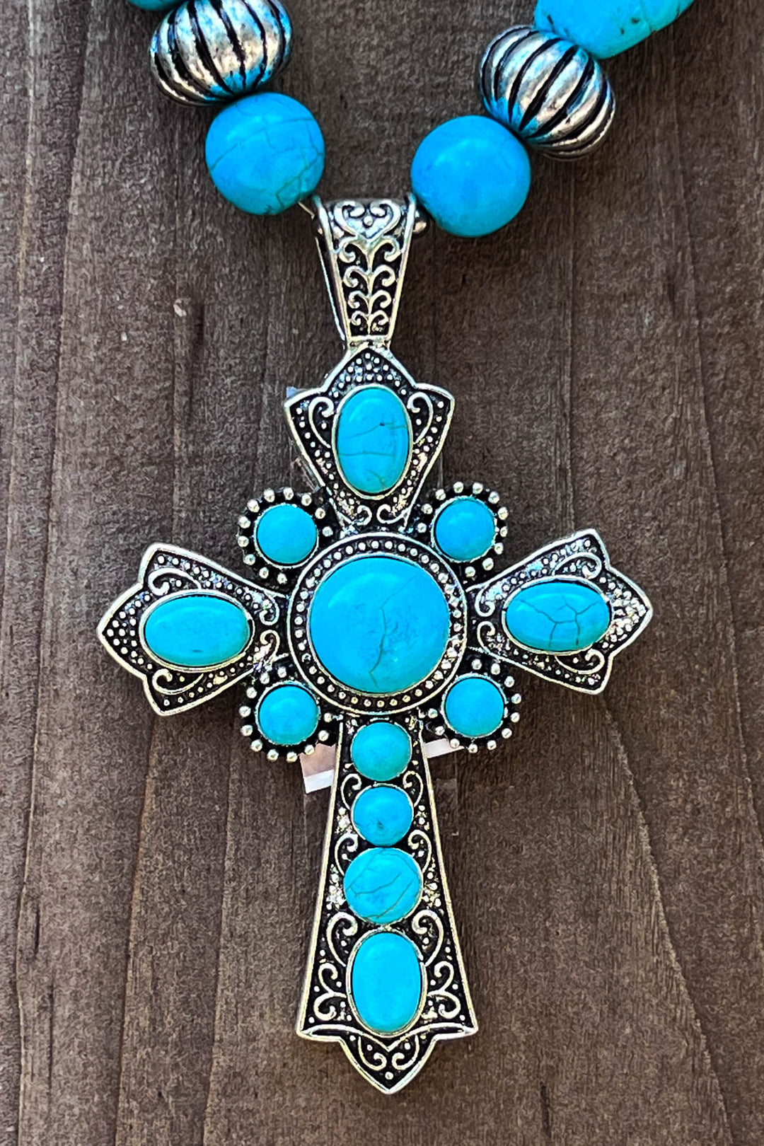 You Belong To Me Cross Necklace in Blue Turquoise