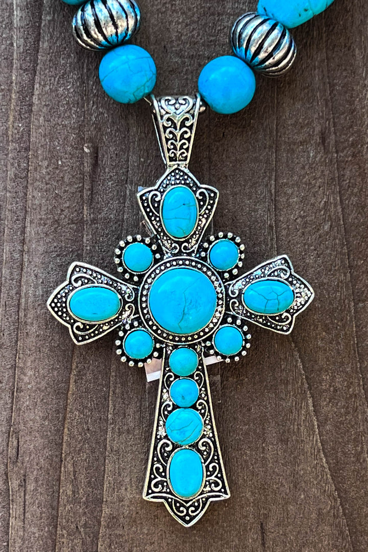 You Belong To Me Cross Necklace in Blue Turquoise