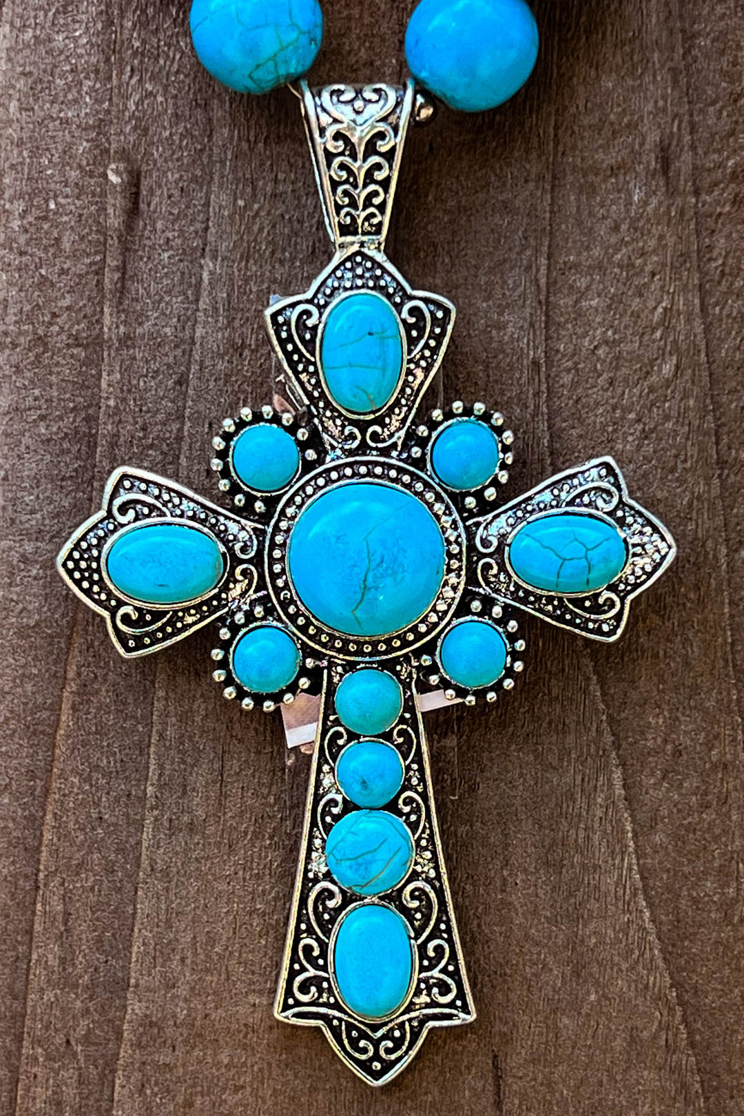 You Belong To Me Cross Necklace in Blue Turquoise