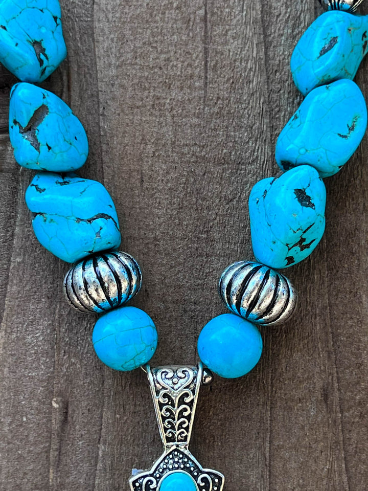 You Belong To Me Cross Necklace in Blue Turquoise