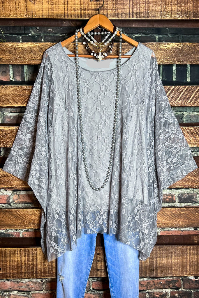 ANY EVENT STUNNING GRAY LACE TUNIC