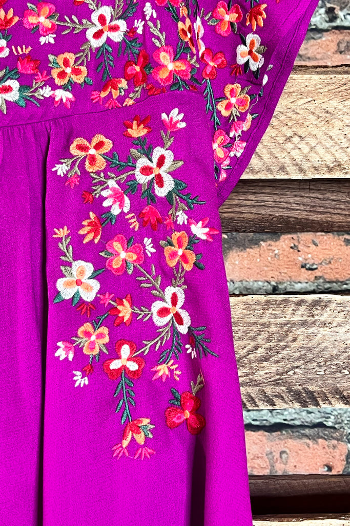 BEGIN THE JOURNEY EMBROIDERED TOP IN MAGENTA