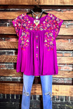BEGIN THE JOURNEY EMBROIDERED TOP IN MAGENTA