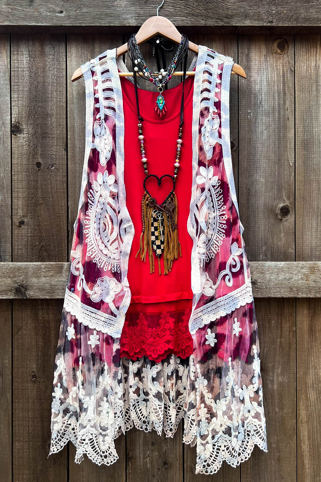 Desert Winds Embroidered Leopard Print Lace Vest