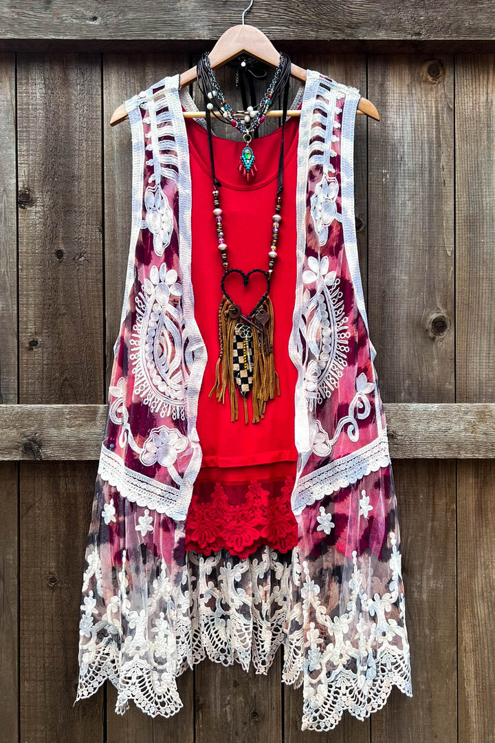 Desert Winds Embroidered Leopard Print Lace Vest