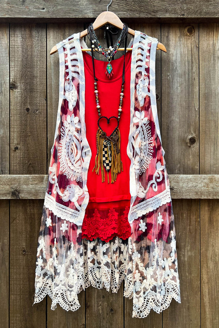 Desert Winds Embroidered Leopard Print Lace Vest