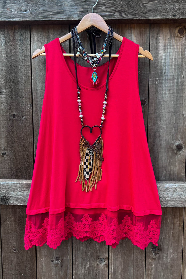 FULL OF GRACE RED LACE SLIP DRESS EXTENDER TOP