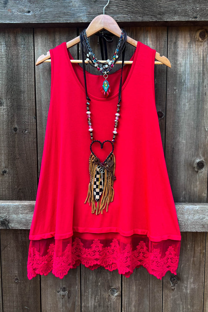 FULL OF GRACE RED LACE SLIP DRESS EXTENDER TOP