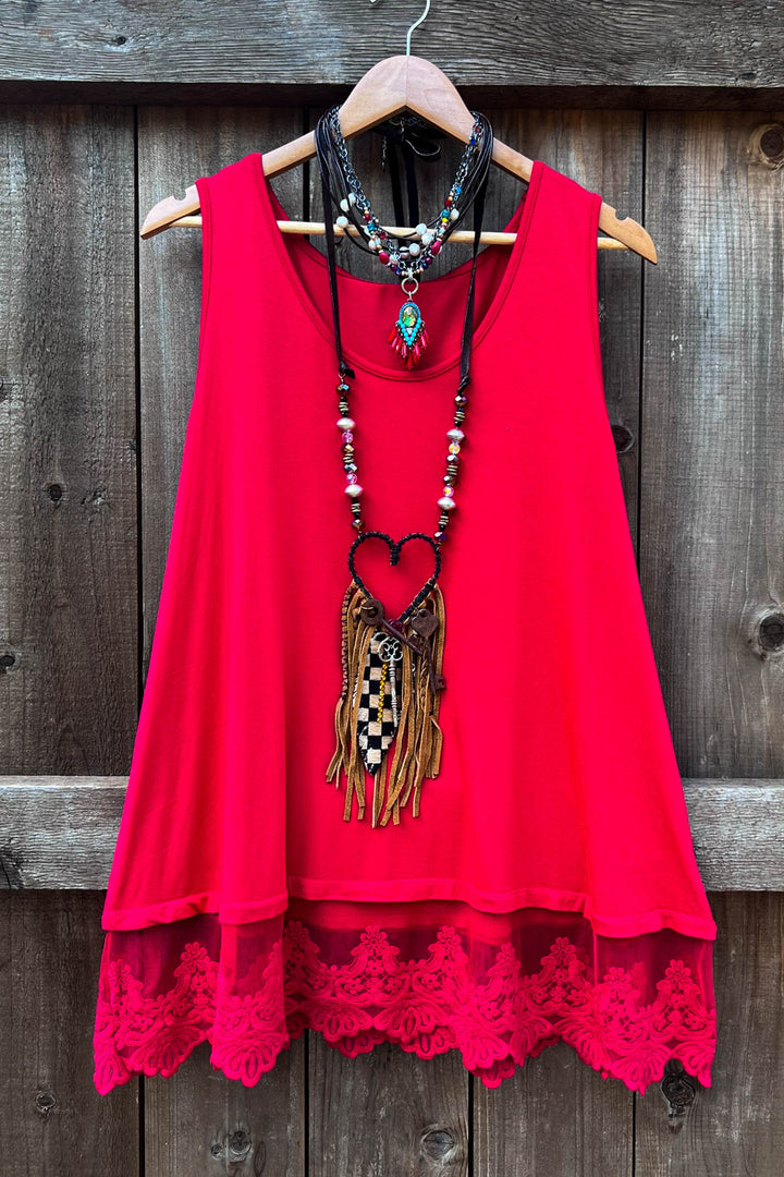 FULL OF GRACE RED LACE SLIP DRESS EXTENDER TOP