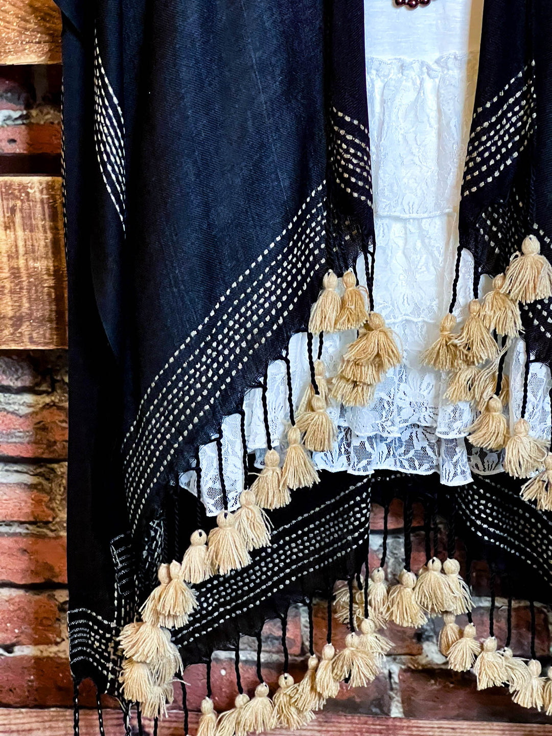 Going With The Wind Gauze Tassel Fringe Kimono in Black