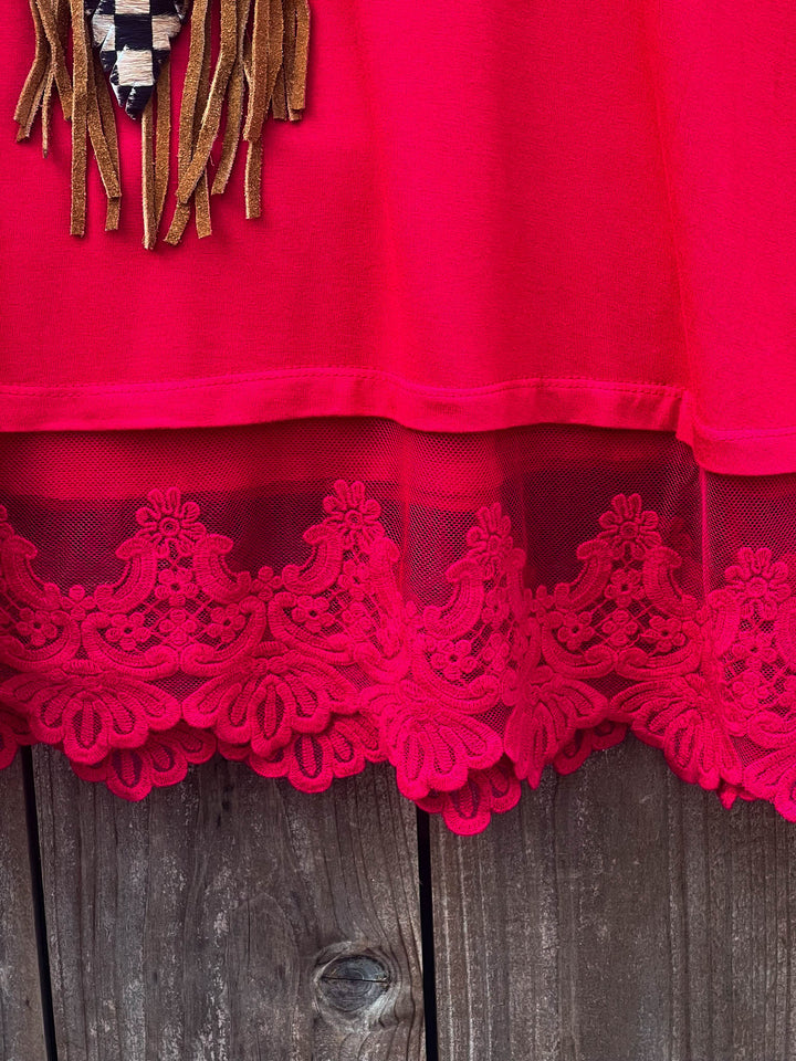 FULL OF GRACE RED LACE SLIP DRESS EXTENDER TOP