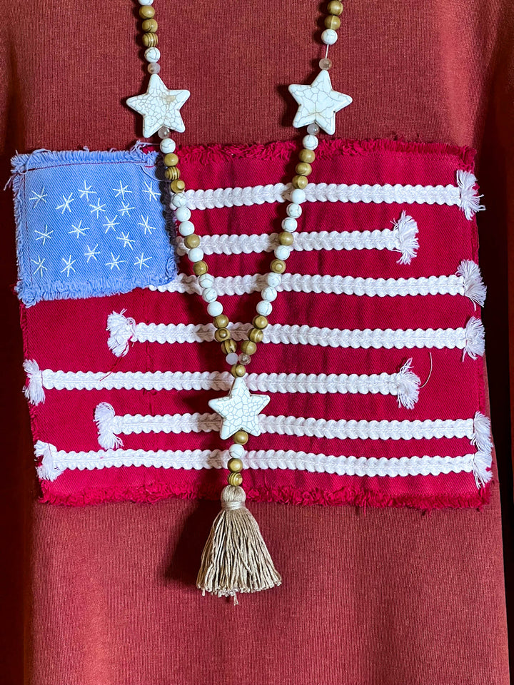 FEEL FREE 100%COTTON MINERAL WASH AMERICAN FLAG PATCH TUNIC IN BURNT ORANGE