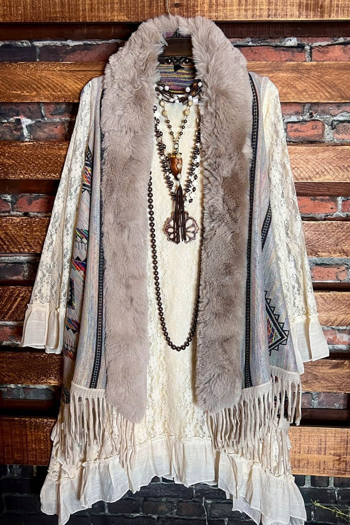 CACTUS & ARROW FLYING HIGH BOHO VEST IN TAUPE