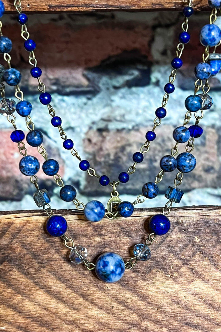 Free Soul Natural Stone Layered Necklace In Navy Blue