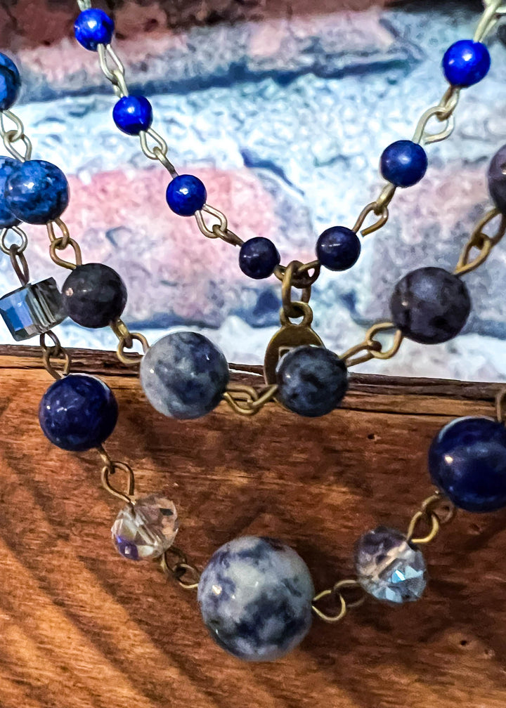 Free Soul Natural Stone Layered Necklace In Navy Blue