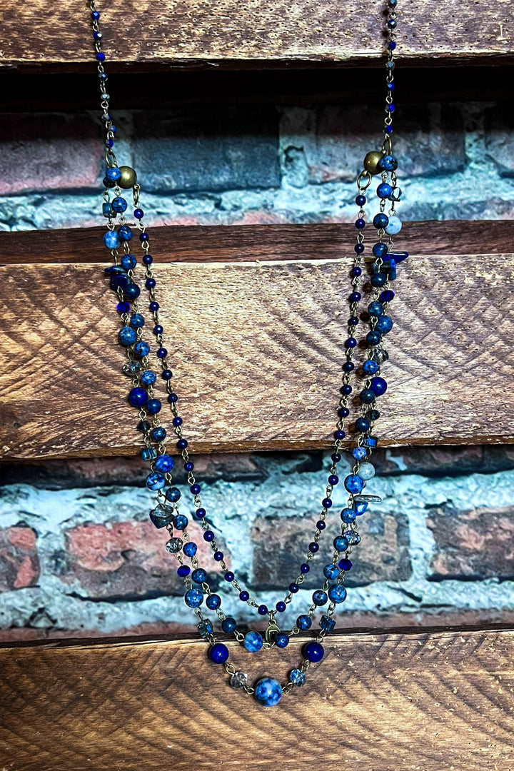 Free Soul Natural Stone Layered Necklace In Navy Blue