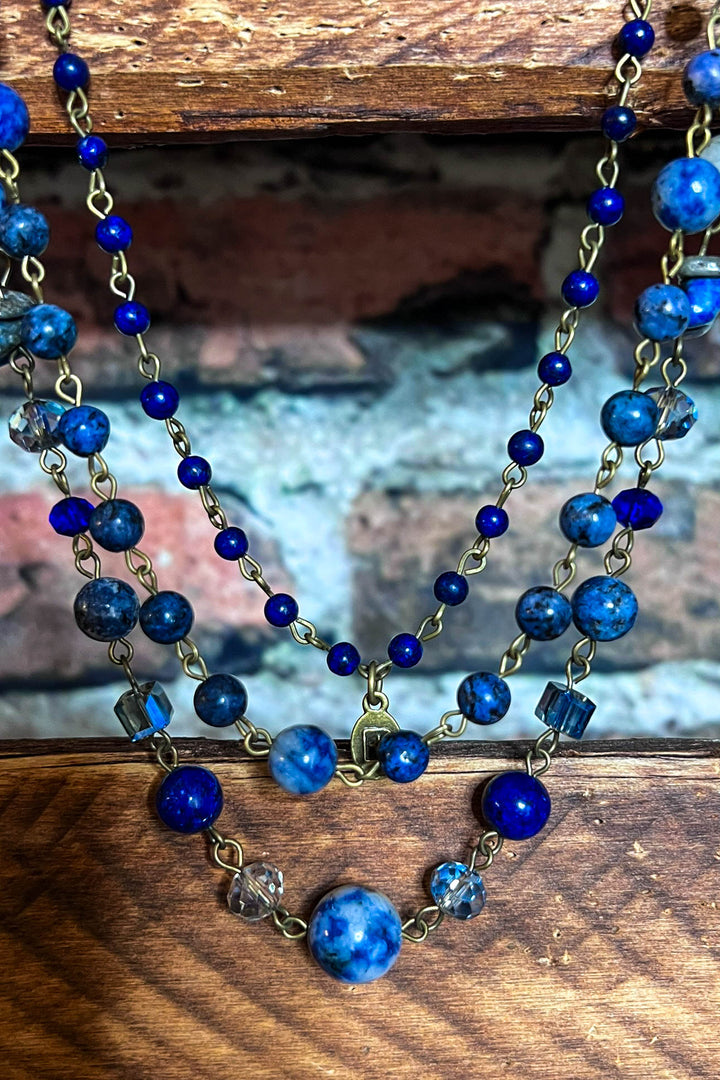 Free Soul Natural Stone Layered Necklace In Navy Blue