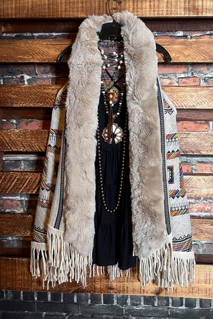 CACTUS & ARROW FLYING HIGH BOHO VEST IN TAUPE