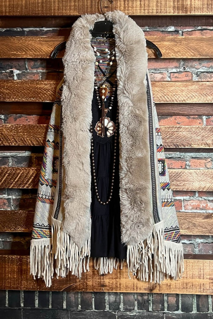 CACTUS & ARROW FLYING HIGH BOHO VEST IN TAUPE