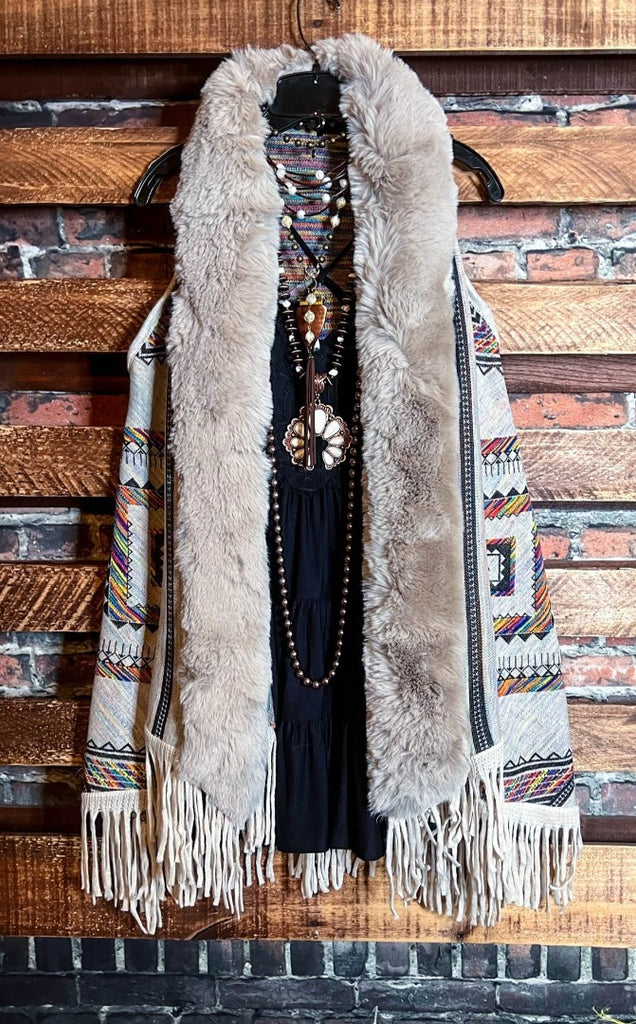 CACTUS & ARROW FLYING HIGH BOHO VEST IN TAUPE