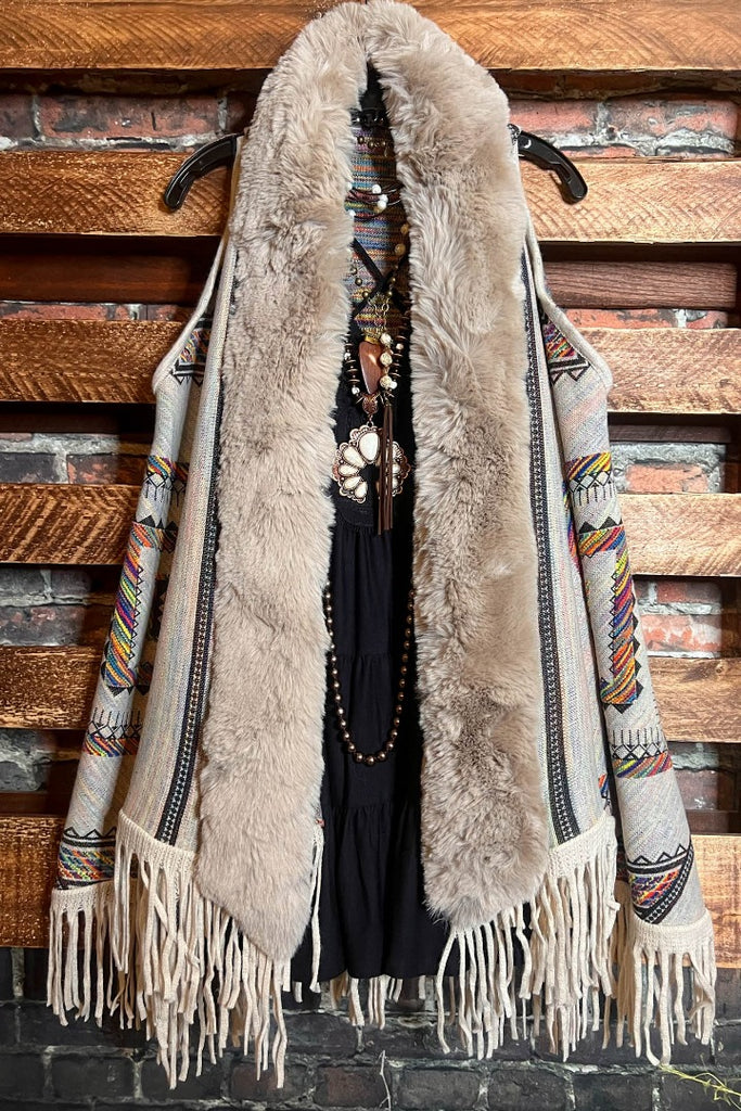 VEST IN TAUPE & MULTI ---------SALE