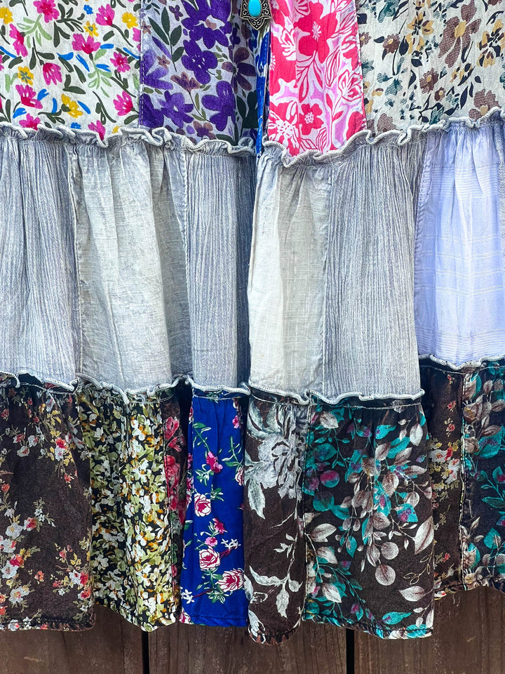 Patchwork Love Soul Tunic - Slate & Multi-Color