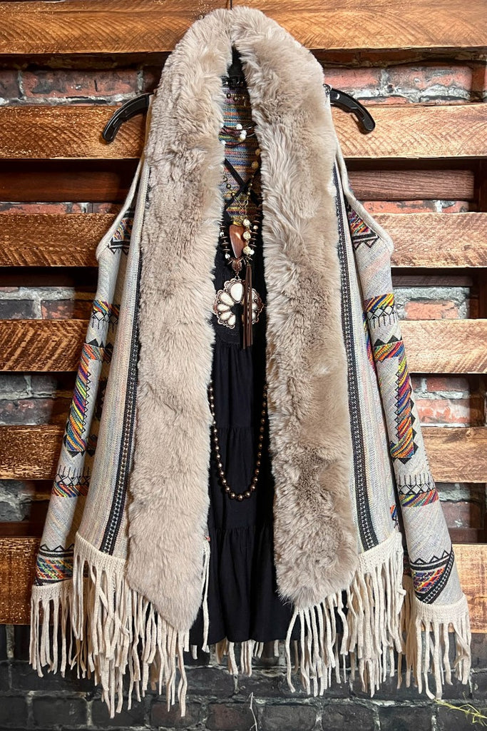 CACTUS & ARROW FLYING HIGH BOHO VEST IN TAUPE